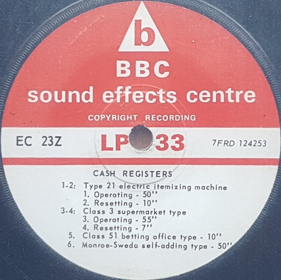 EC 23Z Cash registers Not registered from the BBC records and Tapes library Label
